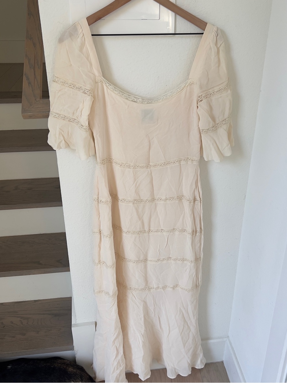 Reformation Laverna Smocked Bell-Sleeve Midi Dress in Cream - Picture 6 of 9